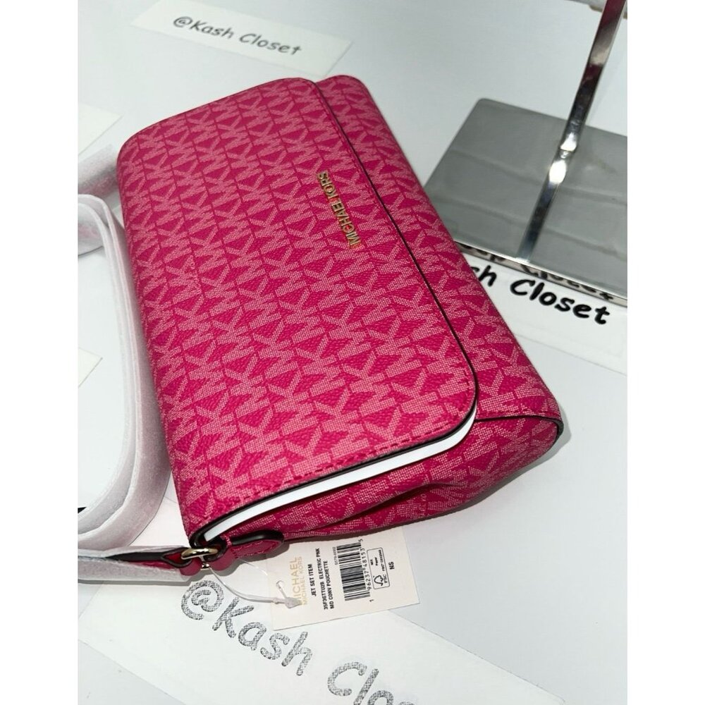 Michael Kors crossbody bag medium logo convertible clutch purse electric pink